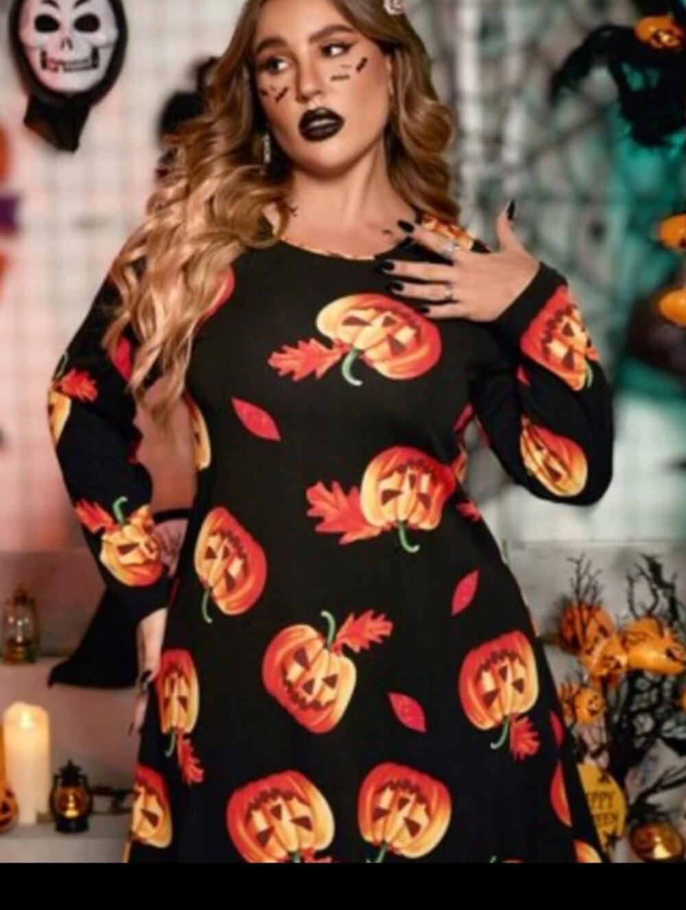 Amazon Halloween Pumpkin Print Dress Sz XL